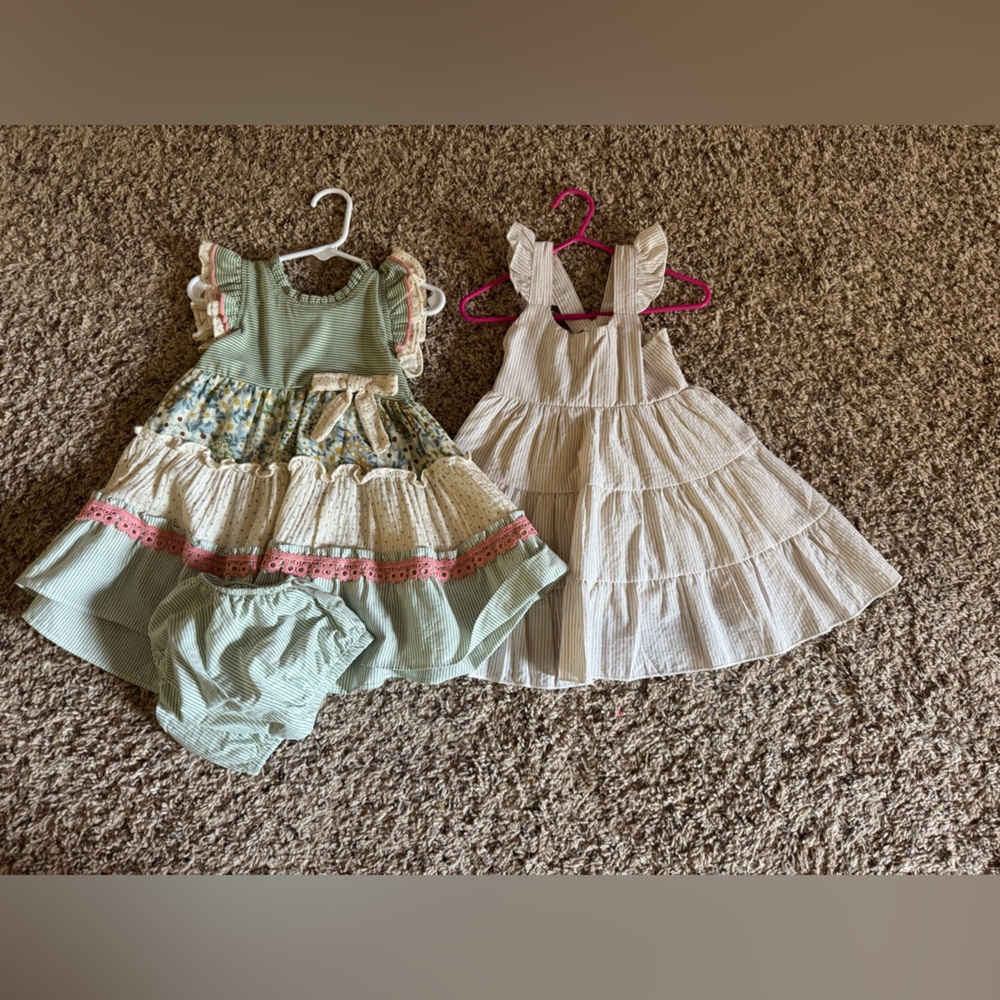 Bonnie Baby Green and White Kids Dresses